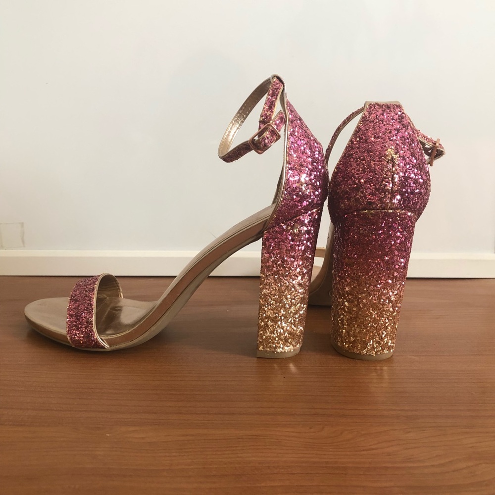 Charlotte Russe Pink & Gold Glitter Block Heels